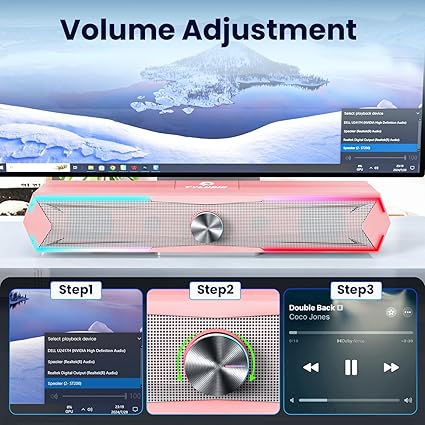 Computer Speakers for Pc Desktop with Clear Sound, Flowing LED PC Speaker for Computer Desktop Laptop Monitor, Bluetooth & USB Input - Pink - Image 3